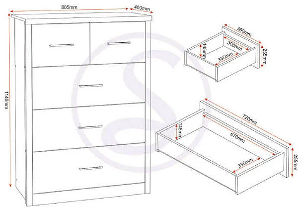 LISBON 3+2 DRAWER CHEST - BLACK WOOD GRAIN - Image 8