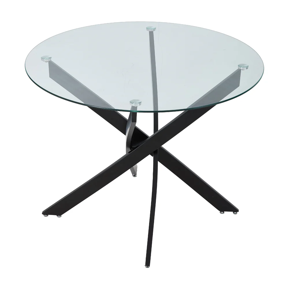 Livingandhome 100cm Round Dining Table with Metal Black Legs - Image 2