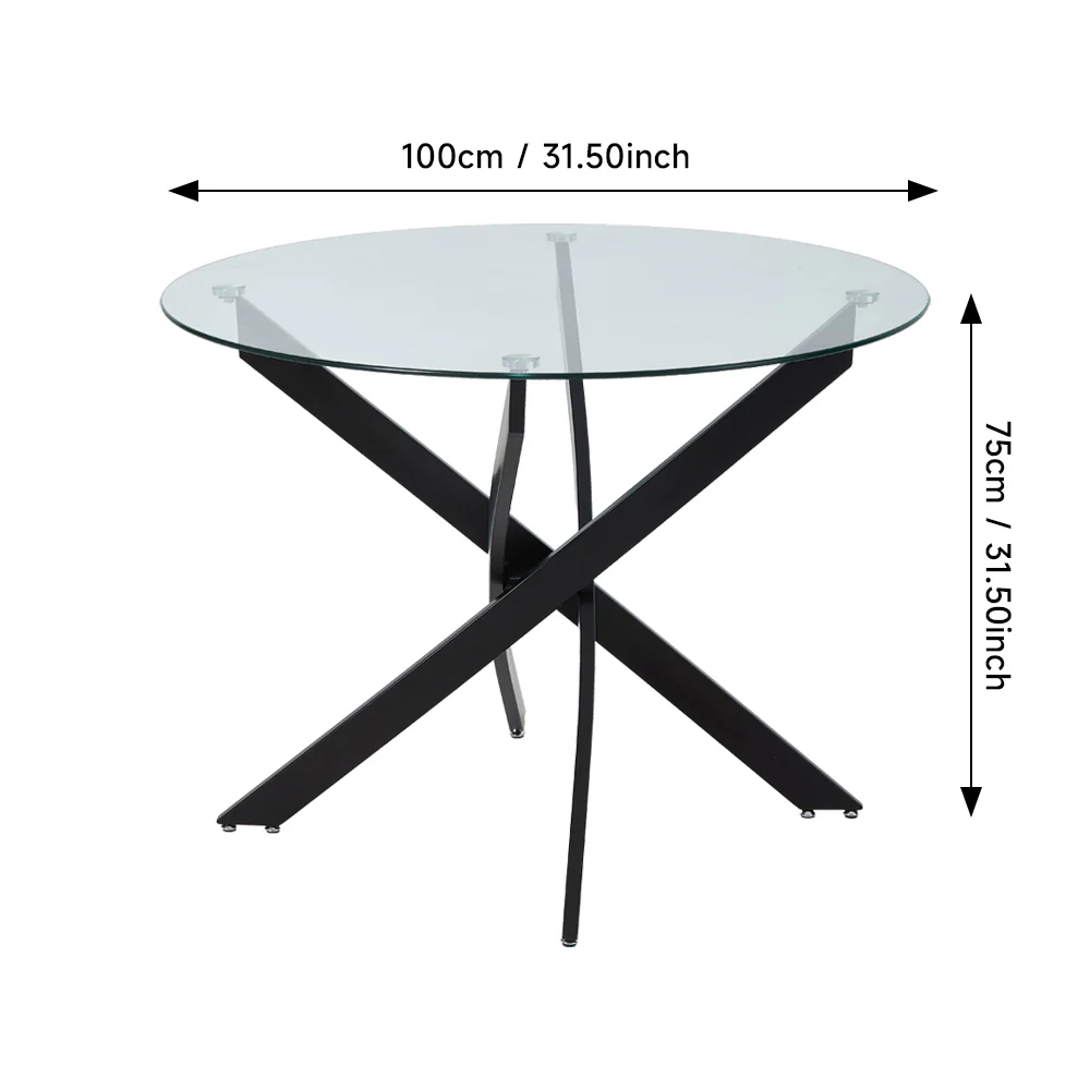 Livingandhome 100cm Round Dining Table with Metal Black Legs - Image 5