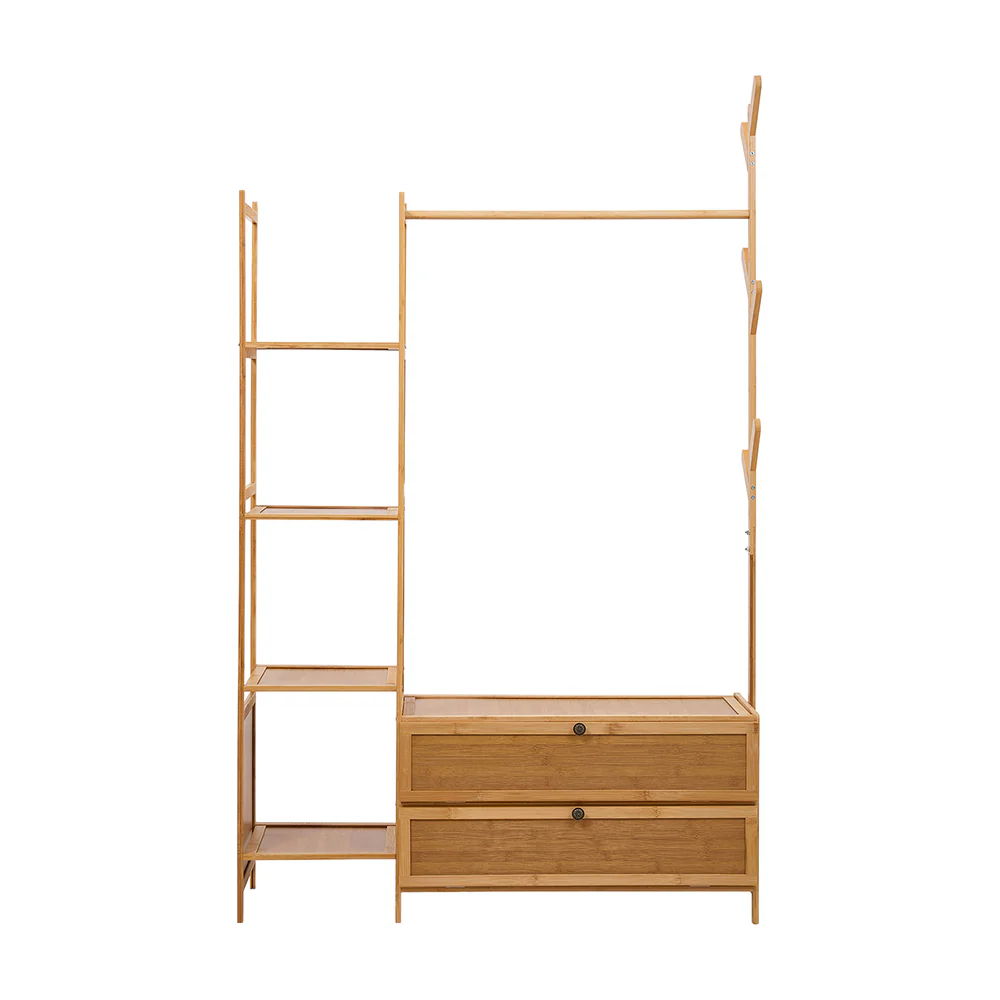 Livingandhome 101cm Multi-functional Wooden Coat Rack with Storage Drawers - Image 4