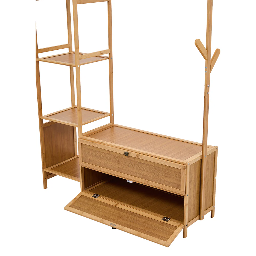 Livingandhome 101cm Multi-functional Wooden Coat Rack with Storage Drawers - Image 6