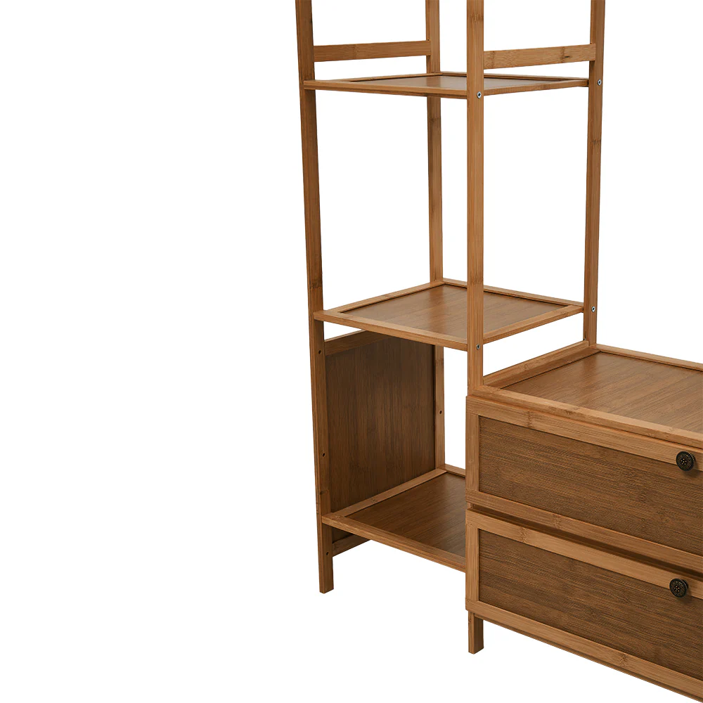 Livingandhome 101cm Multi-functional Wooden Coat Rack with Storage Drawers - Image 4