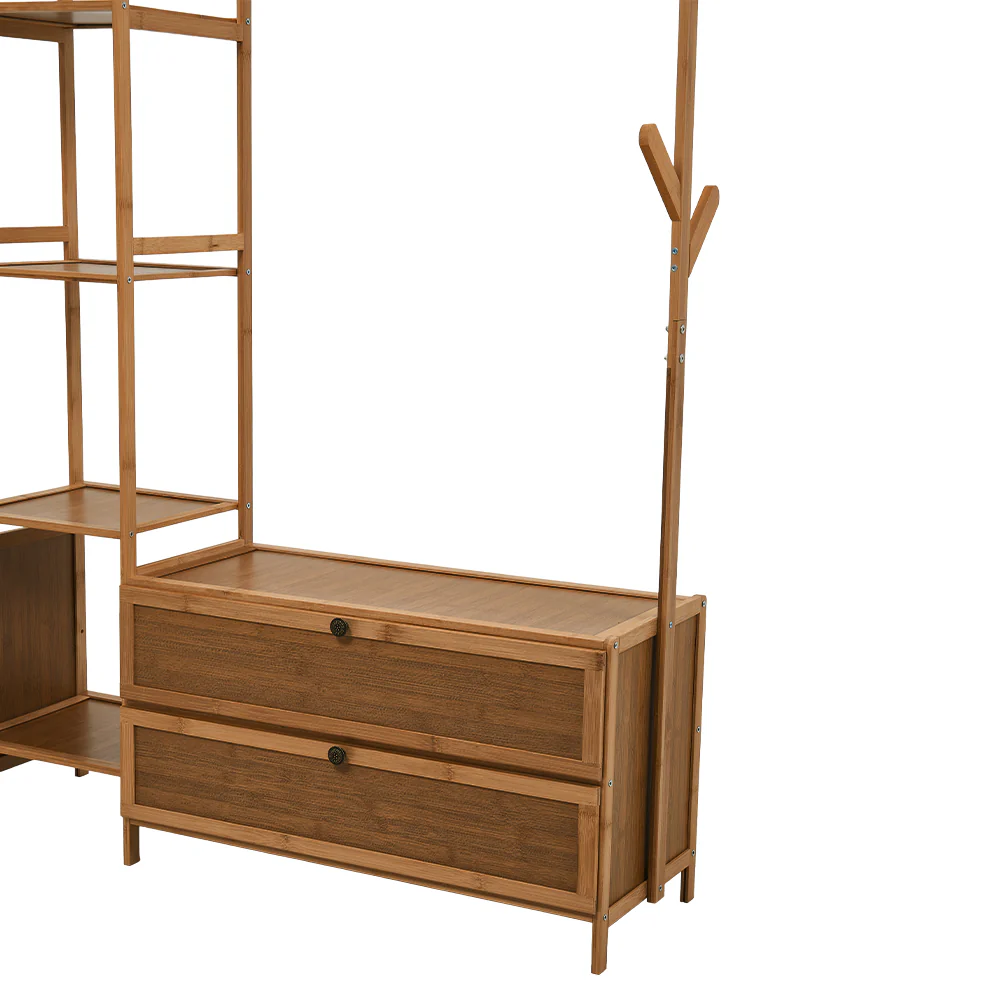 Livingandhome 101cm Multi-functional Wooden Coat Rack with Storage Drawers - Image 5