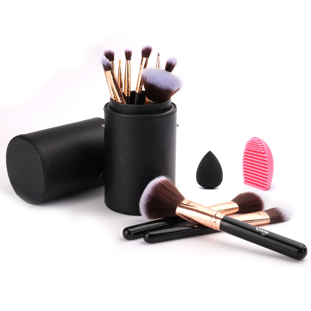 Livingandhome 12 Pcs Travel Makeup Brush Set With Makeup Sponge And Brush Cleaner - Image 3
