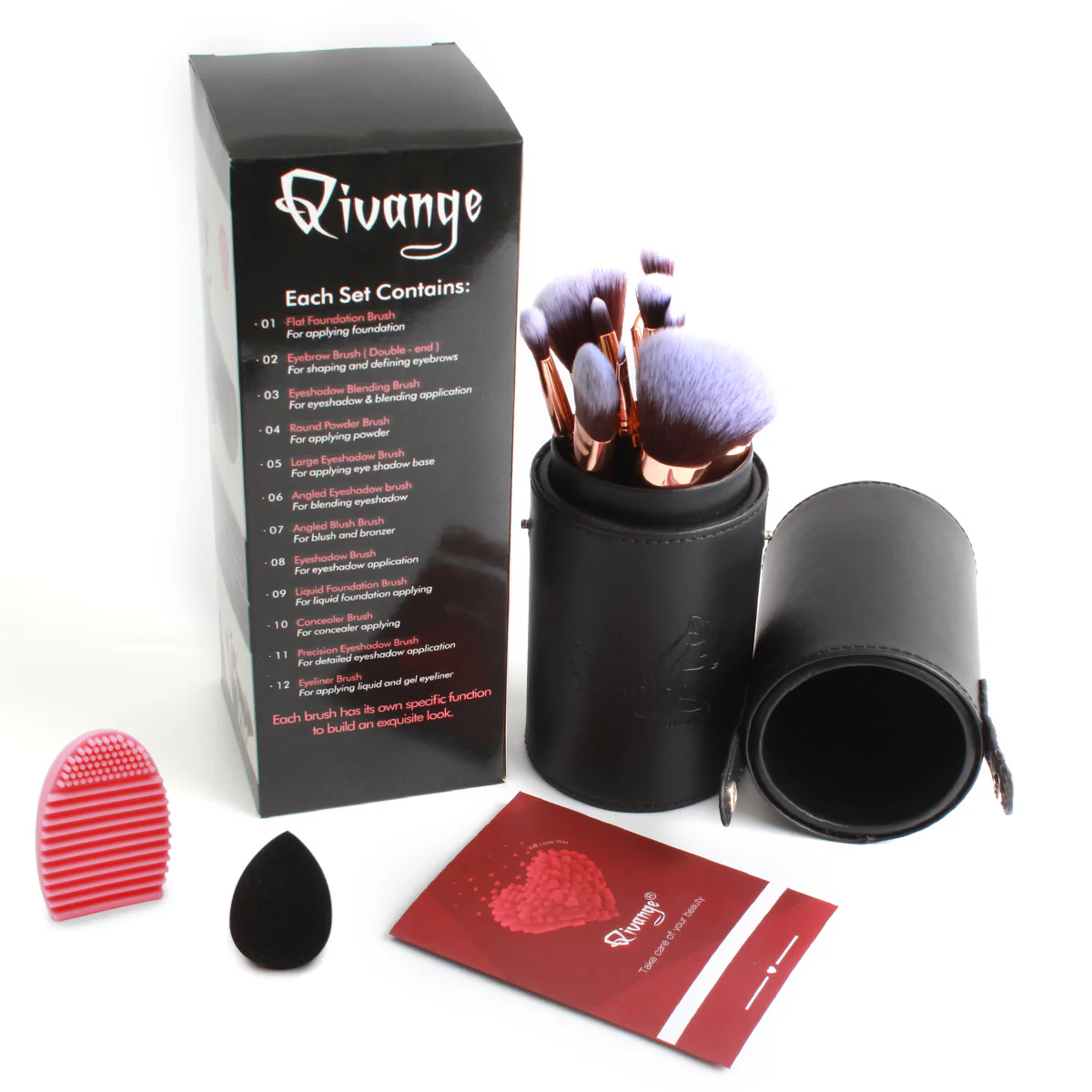 Livingandhome 12 Pcs Travel Makeup Brush Set With Makeup Sponge And Brush Cleaner - Image 4