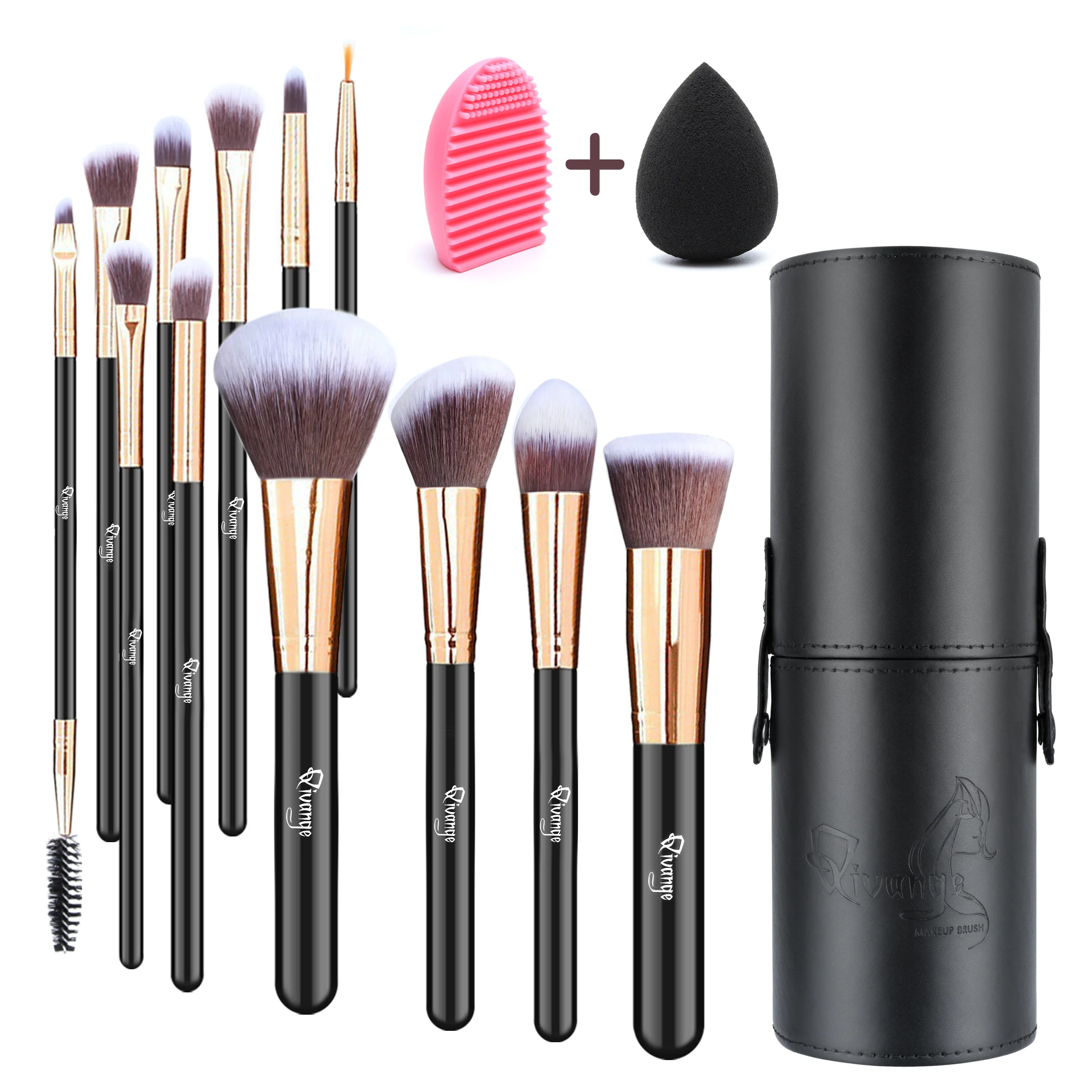 Livingandhome 12 Pcs Travel Makeup Brush Set With Makeup Sponge And Brush Cleaner - Image 5