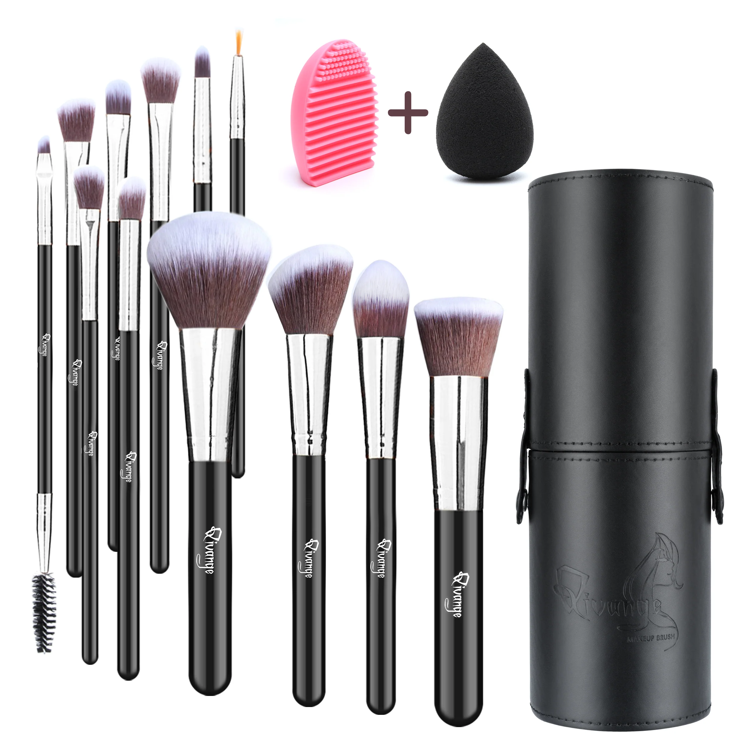 Livingandhome 12 Pcs Travel Makeup Brush Set With Makeup Sponge And Brush Cleaner - Image 4