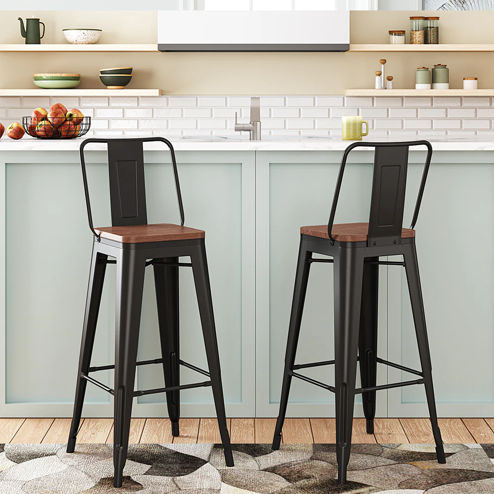 Livingandhome 2 Pack Industrial Bistro Bar Stool with Footrest - Image 2