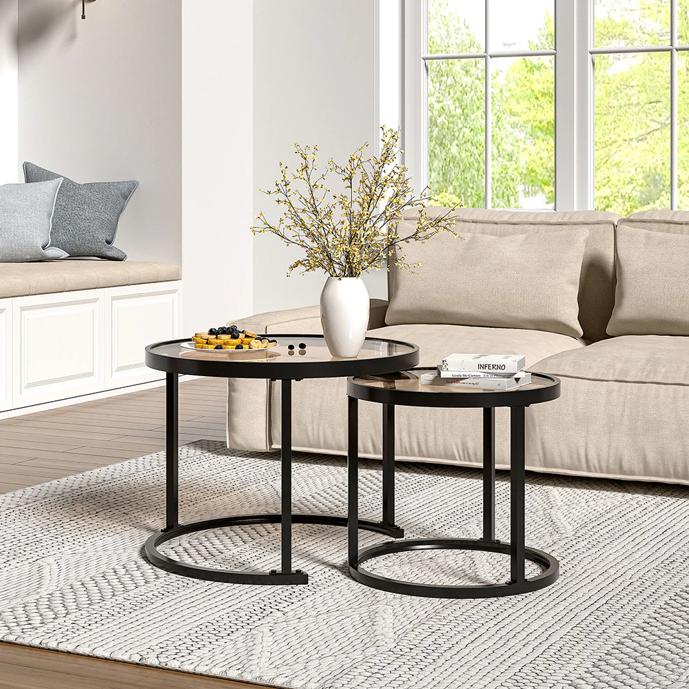 Livingandhome 2-Piece Glass Top Coffee Table Set - Image 2