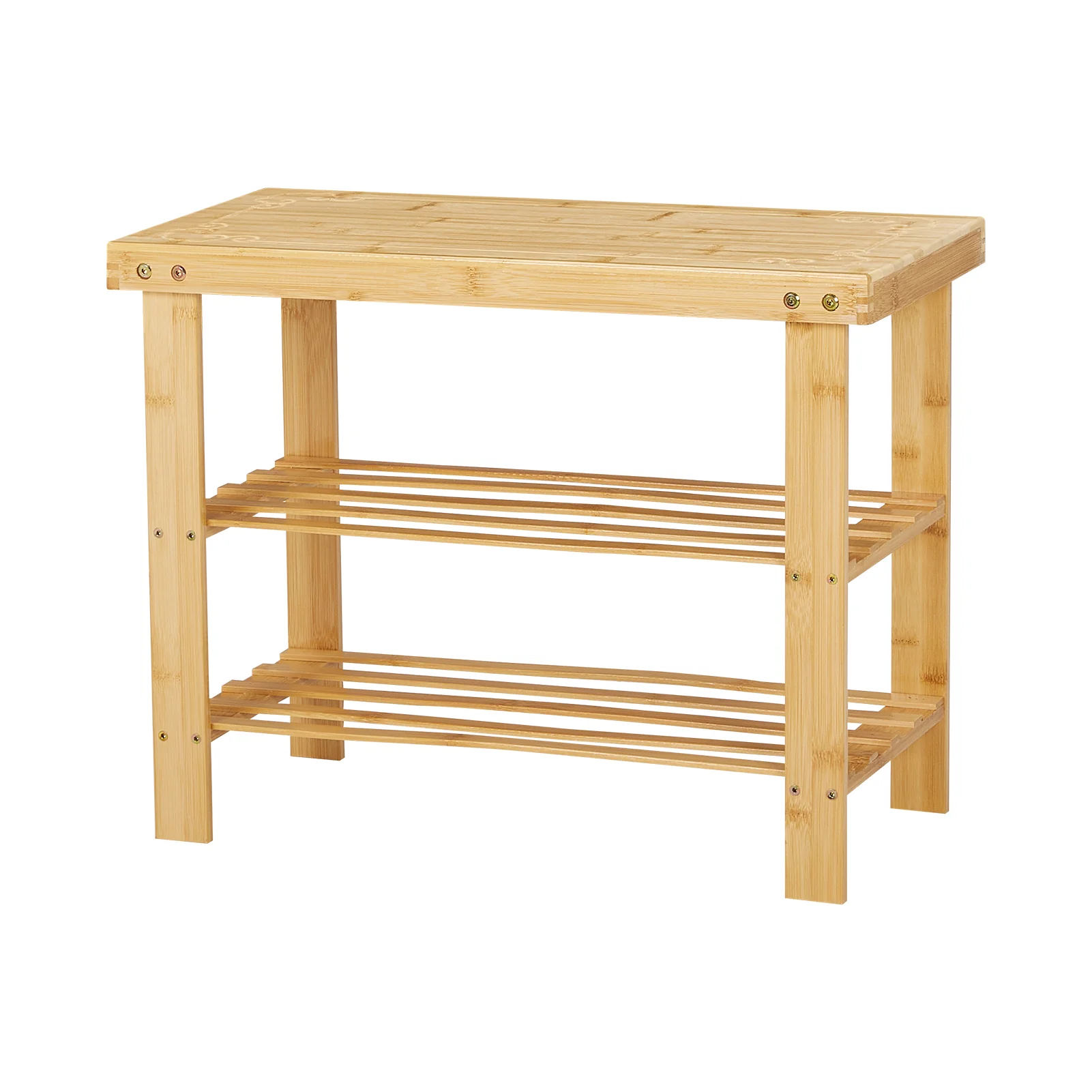 Livingandhome 2-Tier Bamboo Shoe Bench Shoe Rack Storage Organizer - Image 3