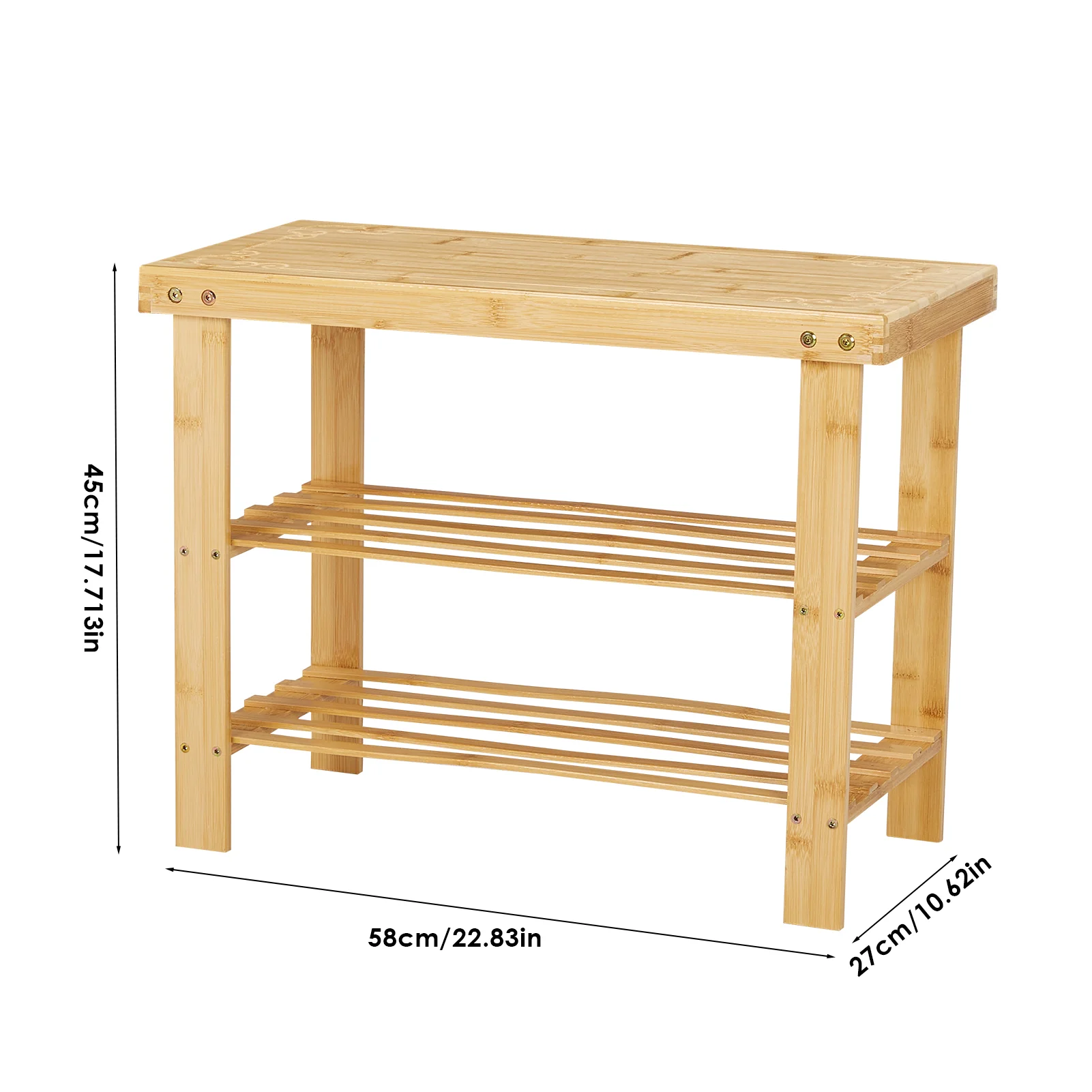 Livingandhome 2-Tier Bamboo Shoe Bench Shoe Rack Storage Organizer - Image 6