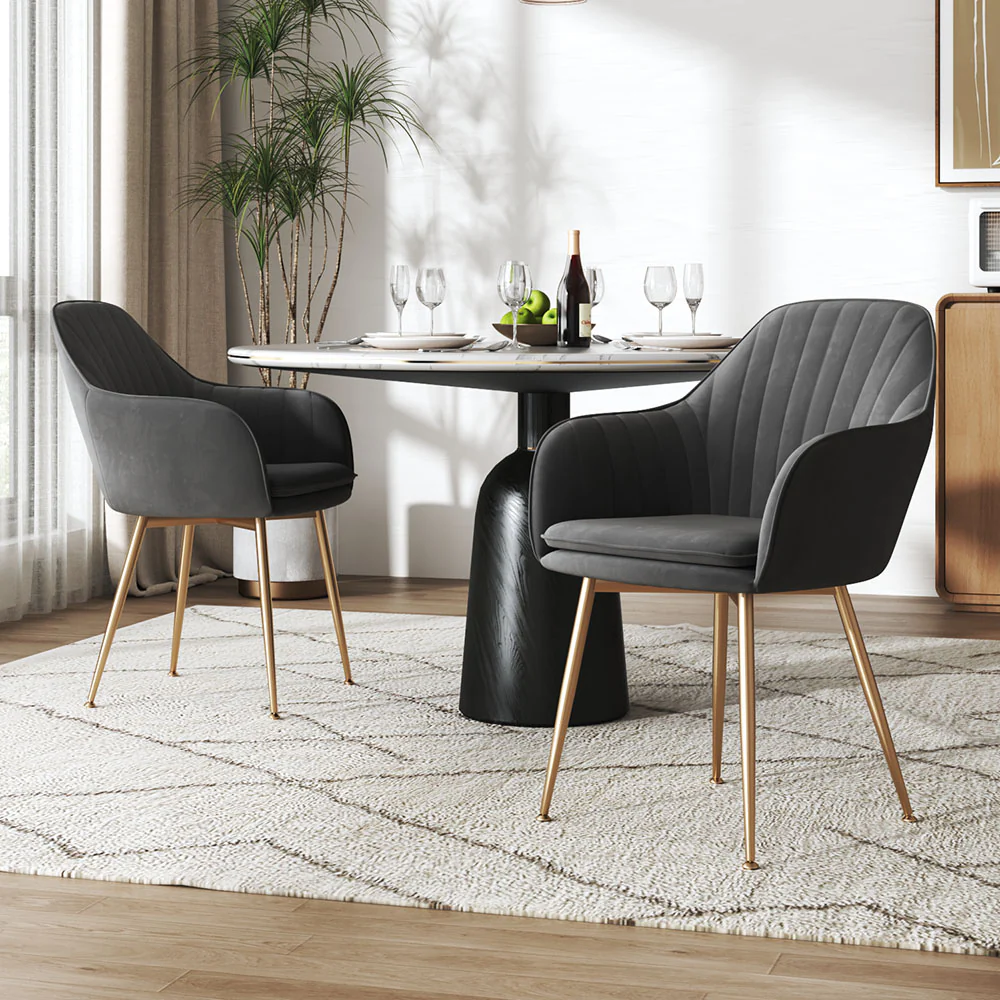 Livingandhome 2Pcs Modern Velvet Upholstered Dining Chairs with Polished Gold Legs