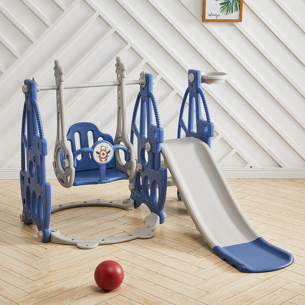 Livingandhome 3 In 1 Toddler Slide, Swing And Climber Playset With Basketball Hoop - Image 4
