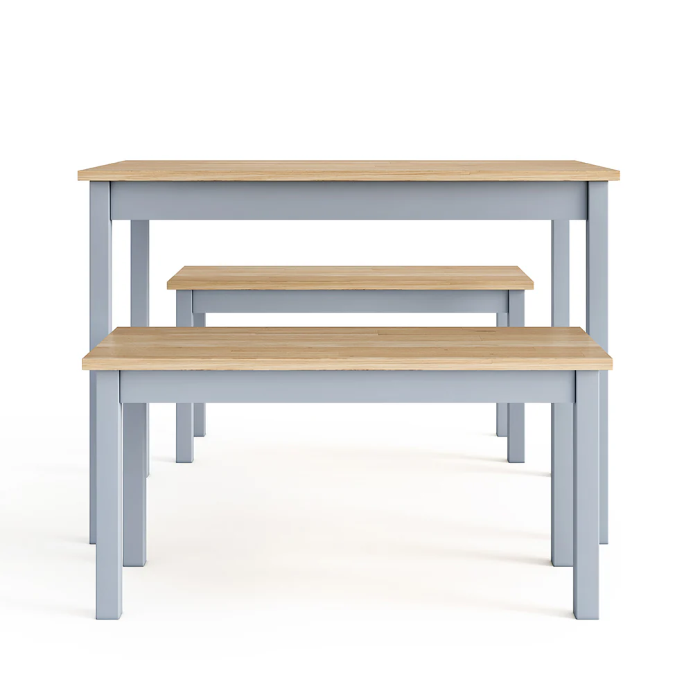 Livingandhome 3 Piece Modern Wood Dining Table and Benches Set - Image 7