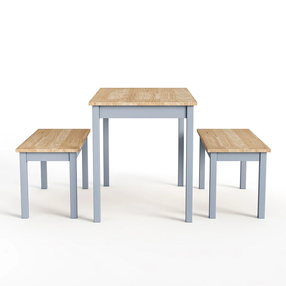 Livingandhome 3 Piece Modern Wood Dining Table and Benches Set - Image 8