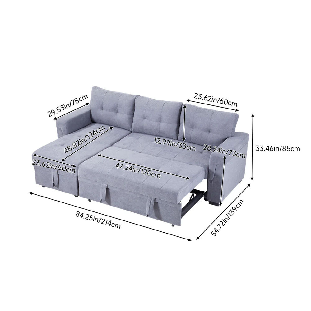 Livingandhome 3 Seat Upholstered Sofa Bed - Image 4