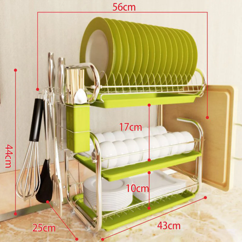 Livingandhome 3-Tier Dish Drainer Rack with Drip Tray & Cutting Board Holder - Image 3