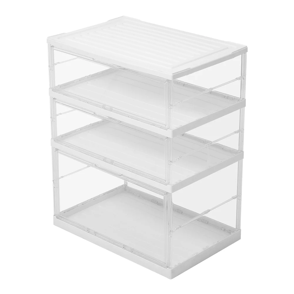 Livingandhome 3-Tier Foldable Storage Cabinet Shoes Organizer with Doors - Image 4