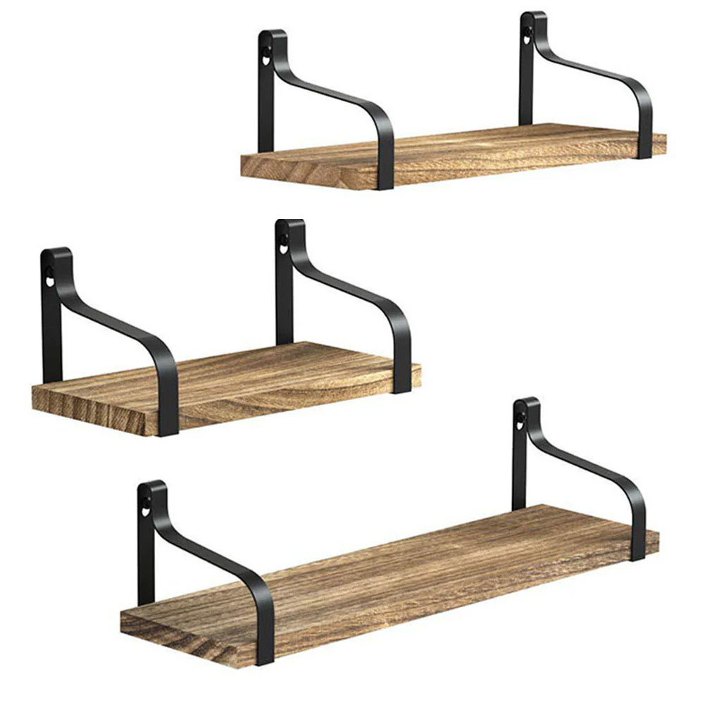 Livingandhome 3Pcs Rustic Metal Wood Floating Shelf Brackets - Image 2
