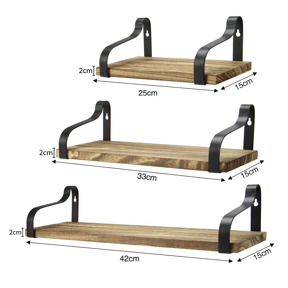 Livingandhome 3Pcs Rustic Metal Wood Floating Shelf Brackets - Image 3