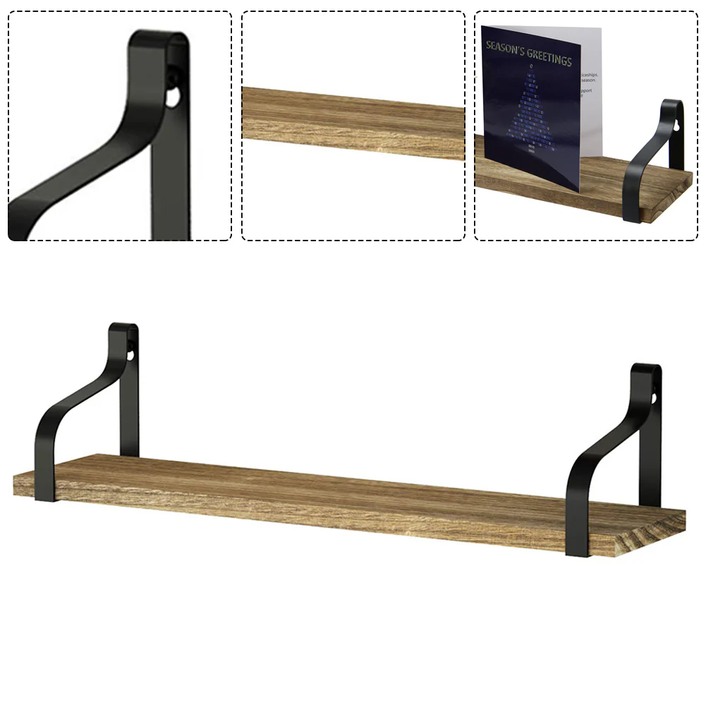 Livingandhome 3Pcs Rustic Metal Wood Floating Shelf Brackets - Image 4