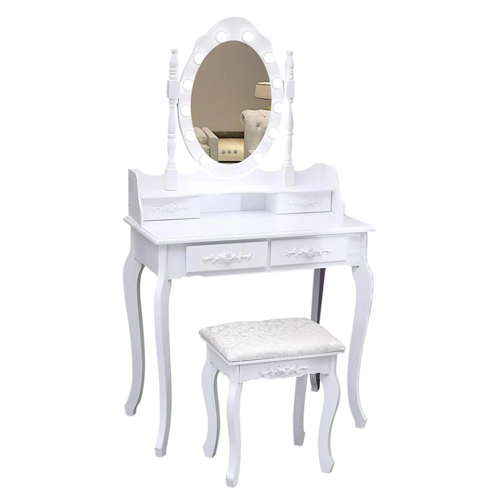 Livingandhome 4 Drawers Dressing Table with Lighted Mirror & Stool Set - Image 3