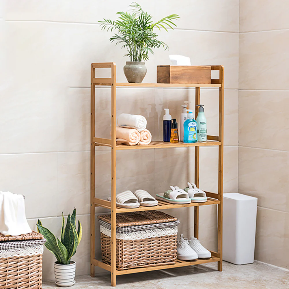 Livingandhome 4-Tier Bamboo Bookshelf and Display Rack - Image 2
