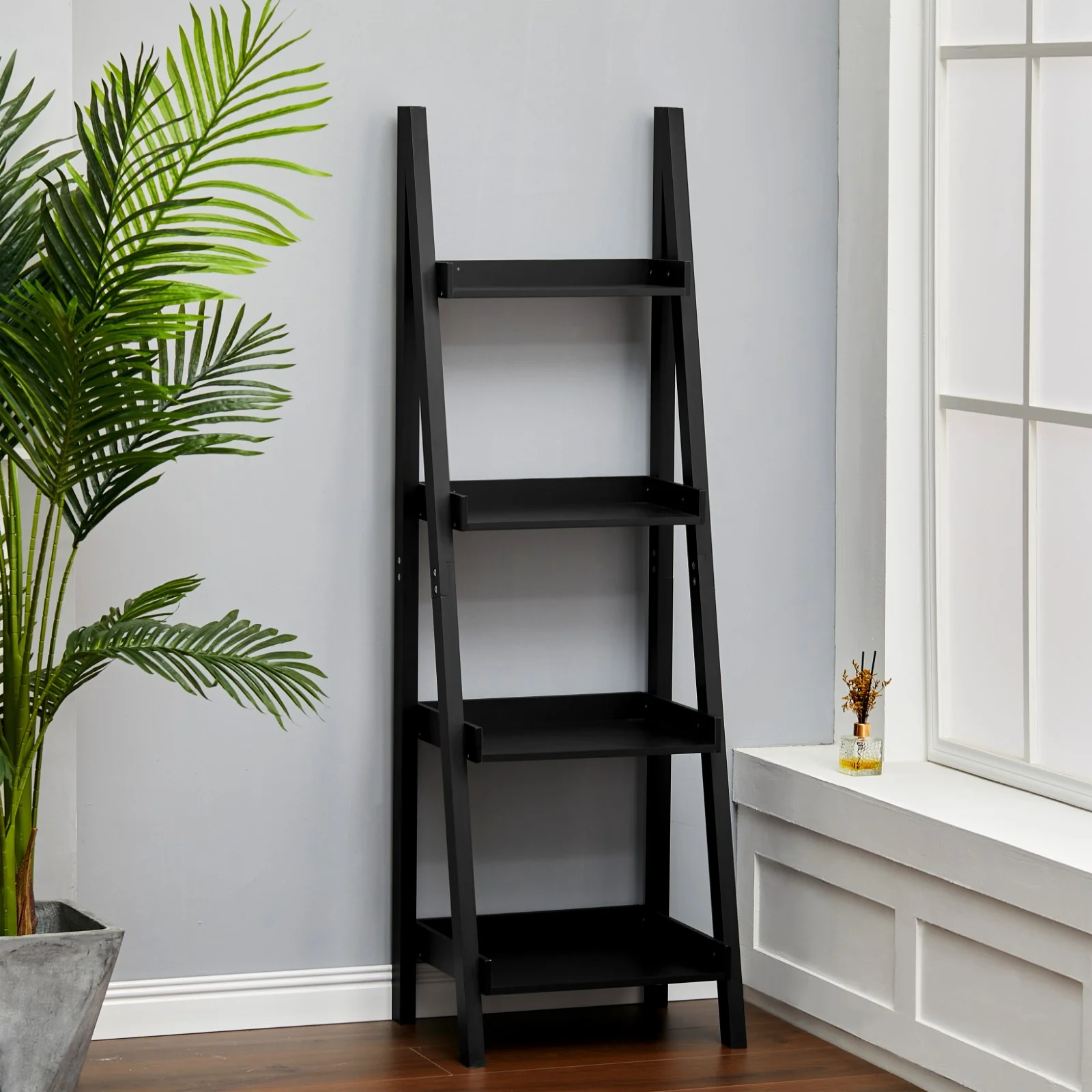 Livingandhome 4-Tier Wooden Display Ladder Shelf For Home - Image 2