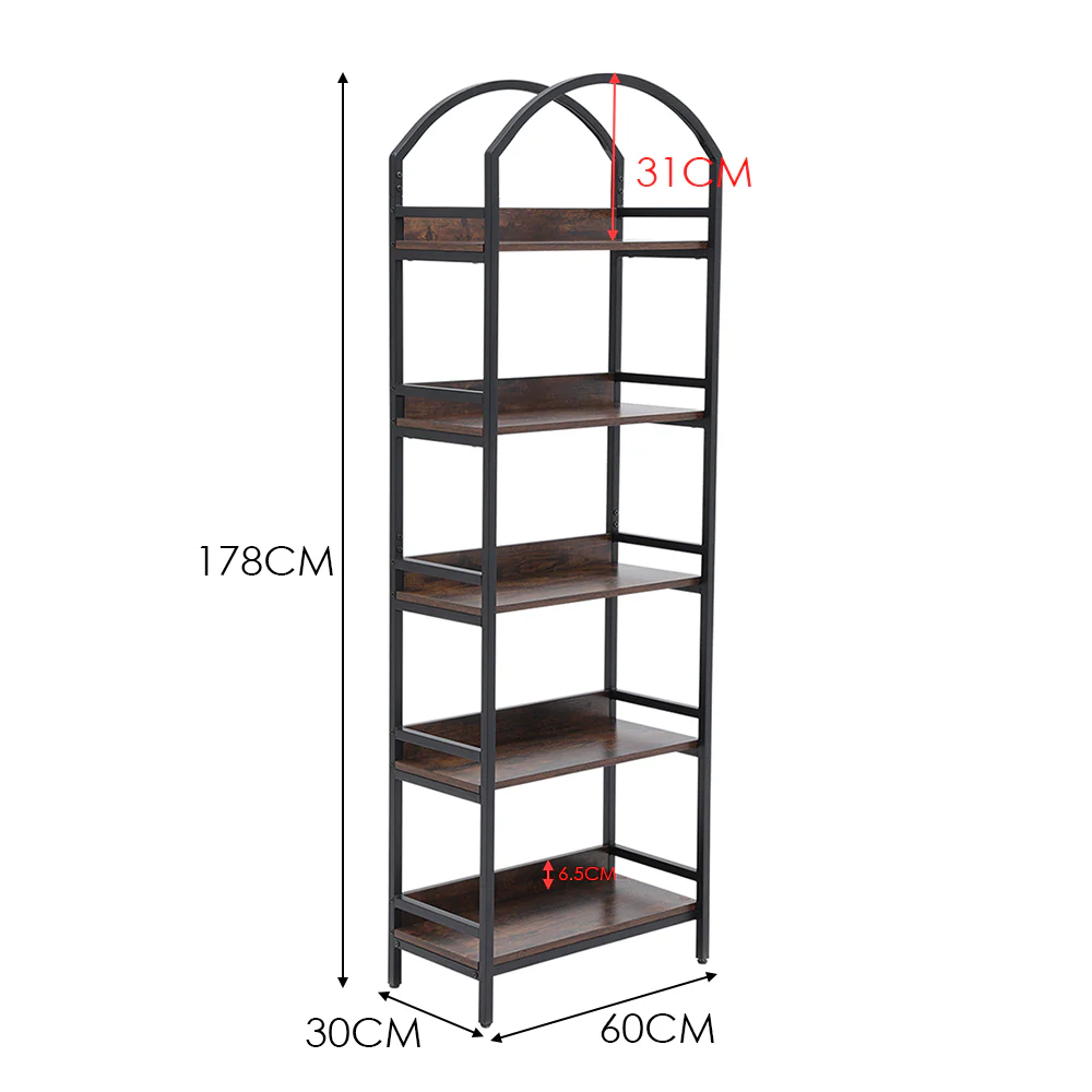Livingandhome 5-Tier Arched Wooden Bookcase Storage Shelf - Image 7