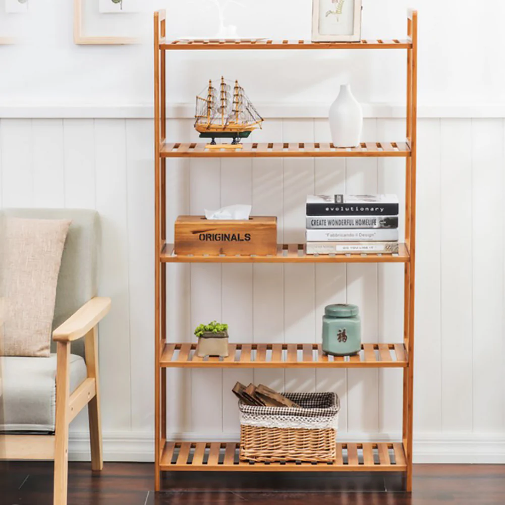 Livingandhome 5-Tier Bamboo Bookshelf and Display Rack - Image 2