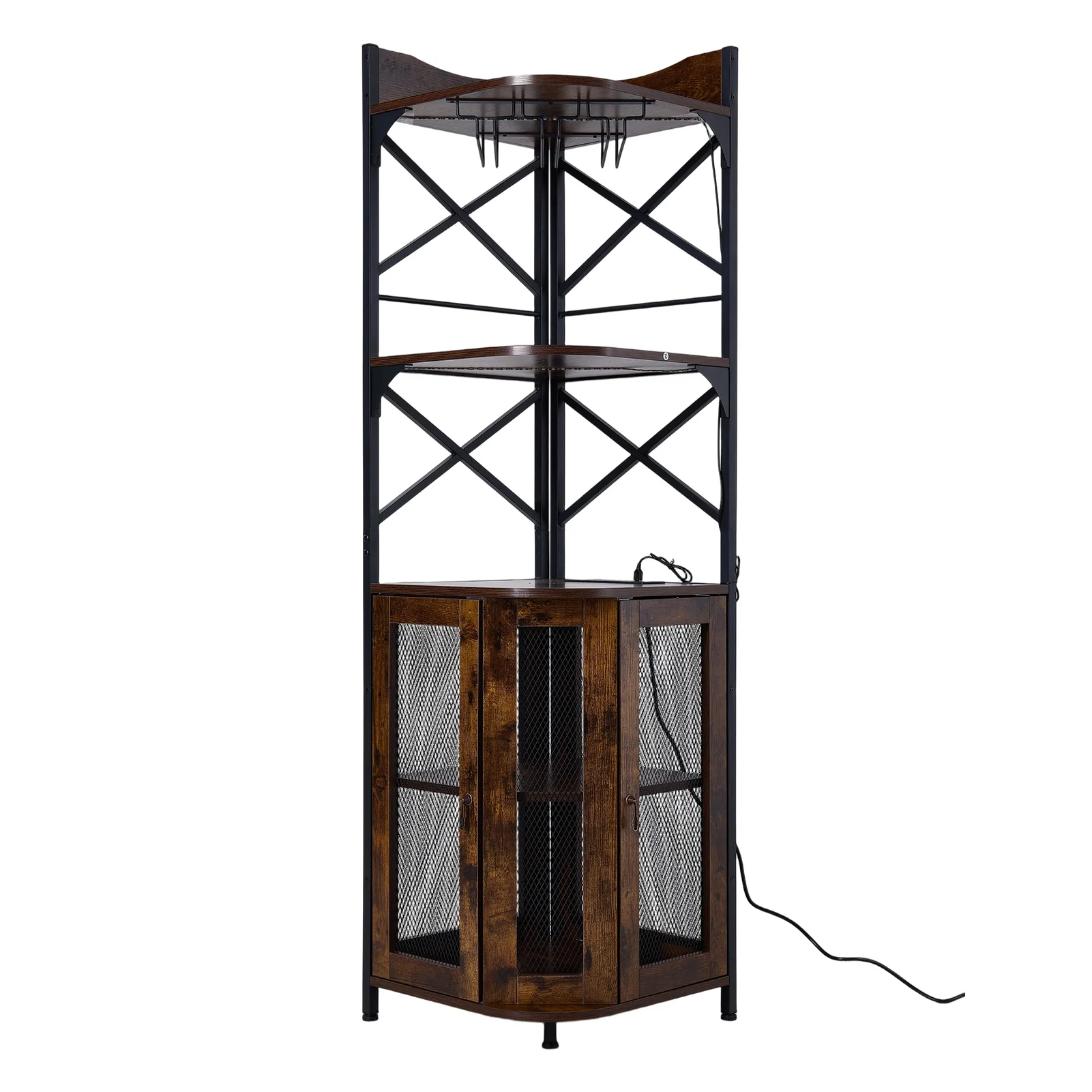 Livingandhome 5-Tier Corner Bar Cabinet with Built-in Power Outlet and LED Lights - Image 2