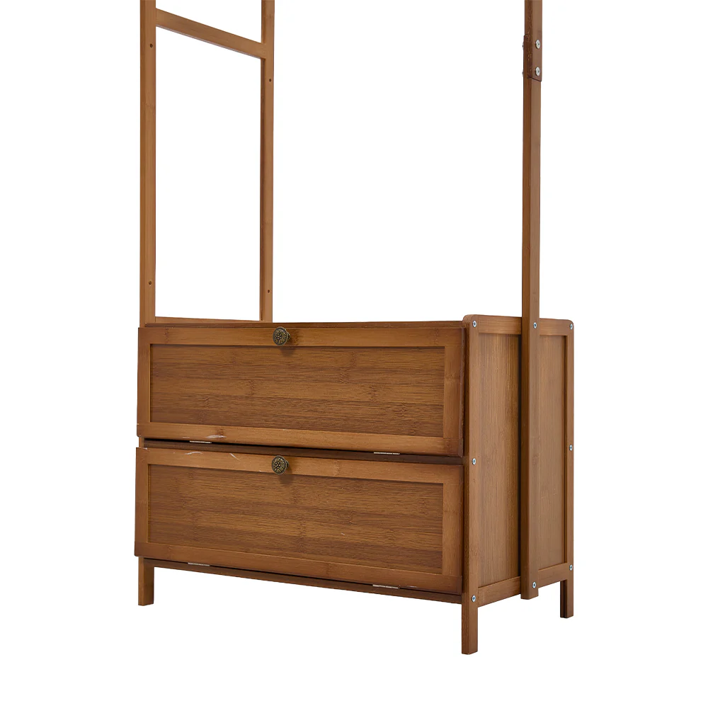 Livingandhome 52cm Multi-functional Wooden Coat Rack with Storage Drawers - Image 3
