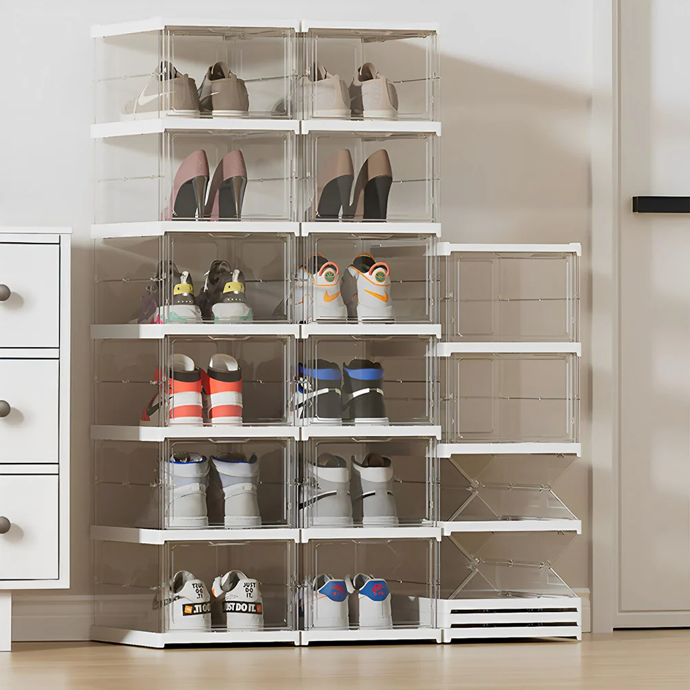 Livingandhome 6-Tier Transparent Foldable Shoe Storage Box - Image 2