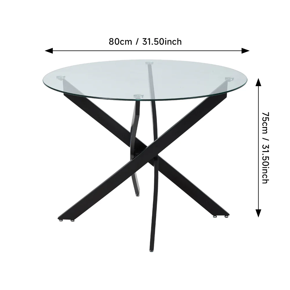 Livingandhome 80cm Round Dining Table with Metal Black Legs - Image 2