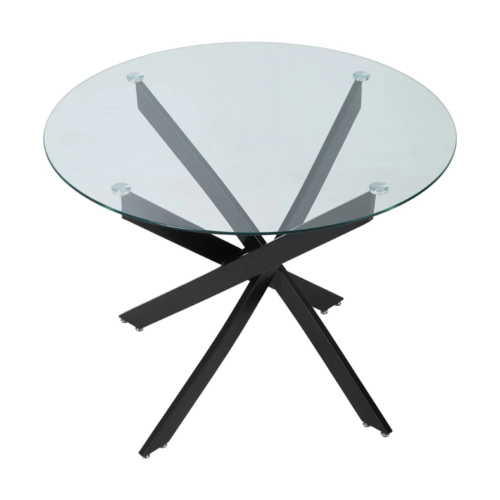 Livingandhome 80cm Round Dining Table with Metal Black Legs - Image 4