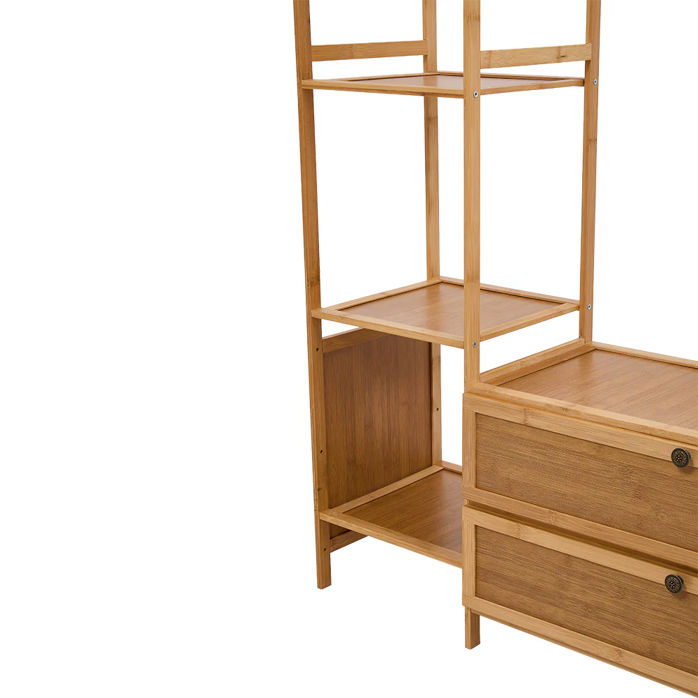 Livingandhome 81cm Multi-functional Wooden Coat Rack with Storage Drawers - Image 4