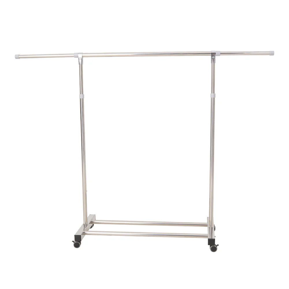 Livingandhome Adjustable Stainless Steel Single-Rod Clothes Drying Rack with Wheels - Image 2