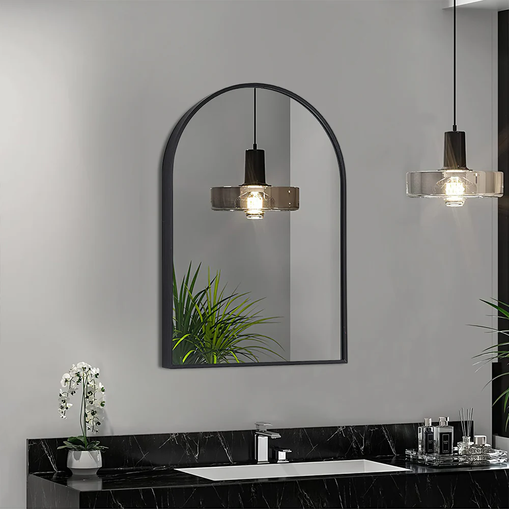 Livingandhome Arched Wall Mirror in Black Aluminum Alloy Frame - Image 2