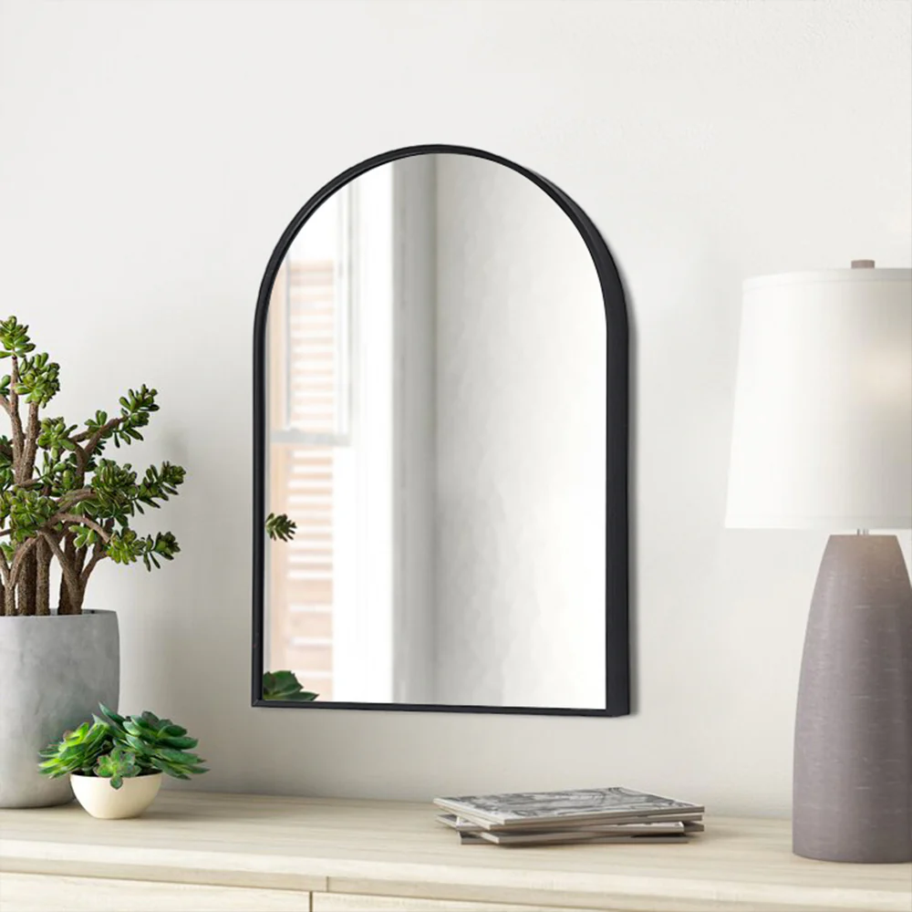 Livingandhome Arched Wall Mirror in Black Aluminum Alloy Frame - Image 3