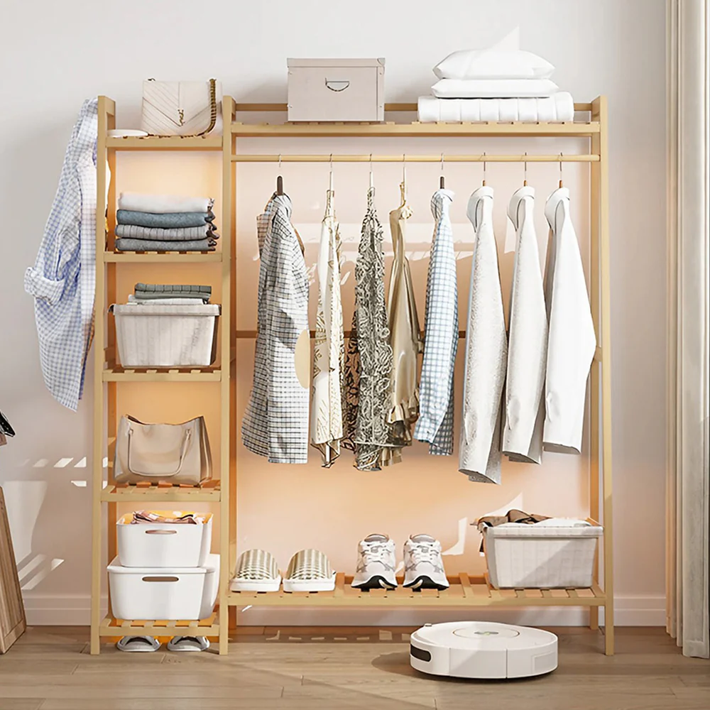 Livingandhome Bamboo Bedroom Garment Clothes Rack Natural 110cm - Image 2