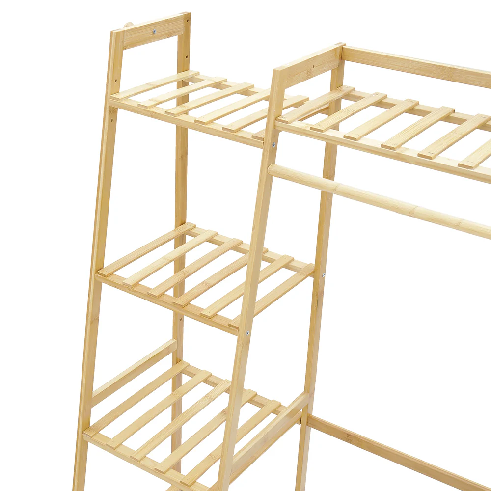 Livingandhome Bamboo Bedroom Garment Clothes Rack Natural 110cm - Image 3