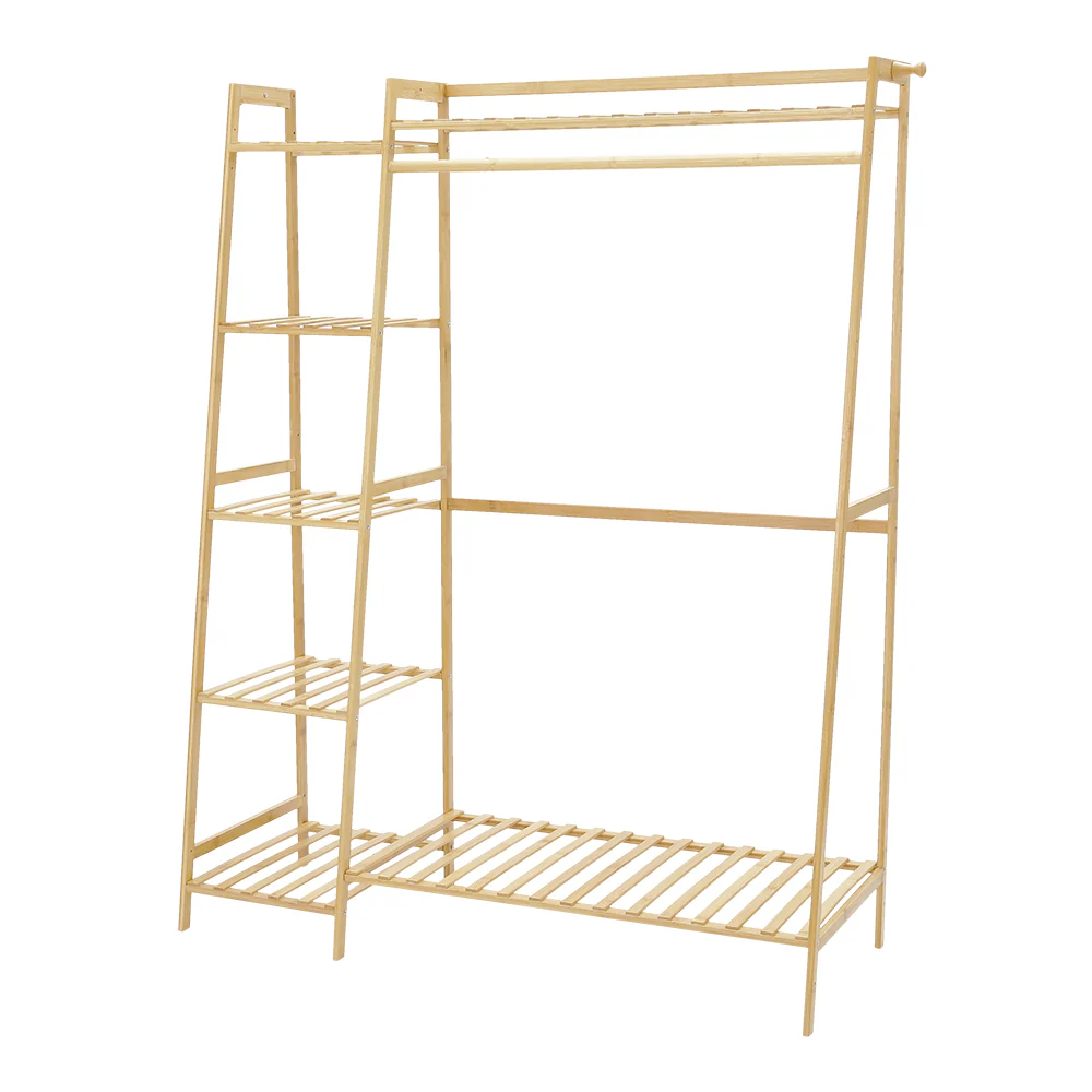 Livingandhome Bamboo Bedroom Garment Clothes Rack Natural 110cm - Image 6