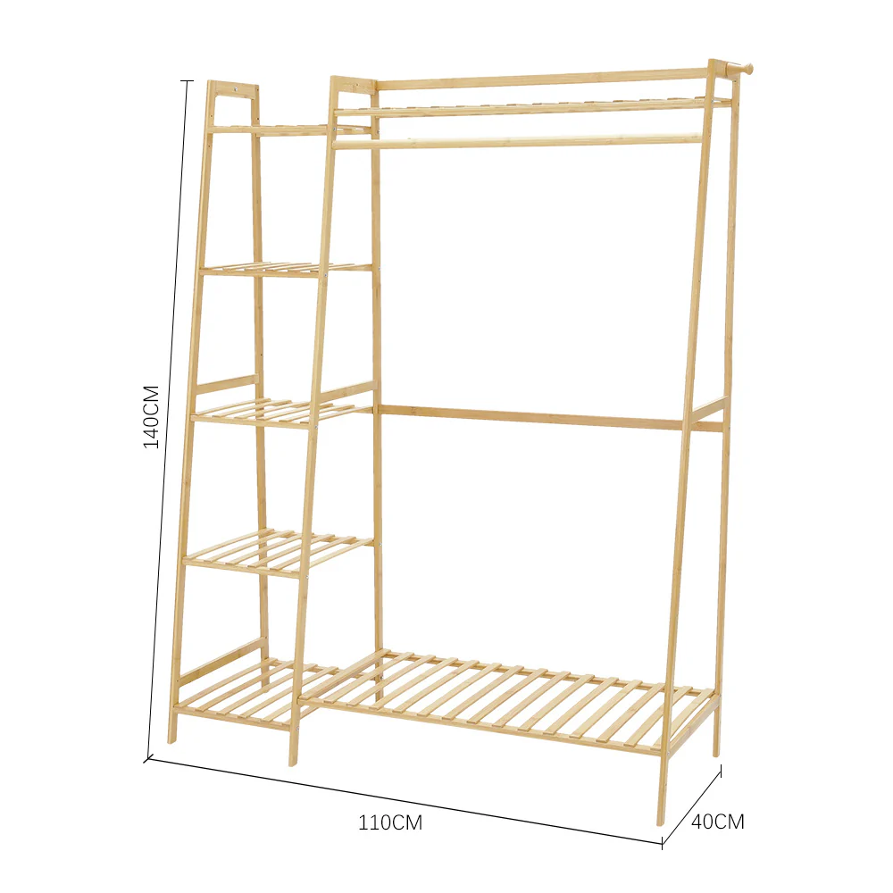 Livingandhome Bamboo Bedroom Garment Clothes Rack Natural 110cm - Image 8