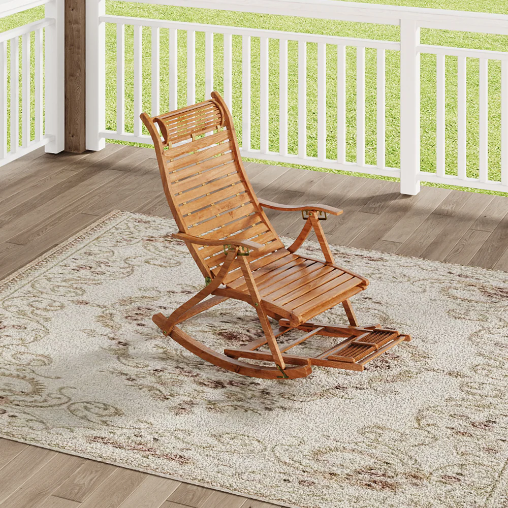 Livingandhome Bamboo Rocking Chair Foldable Recliner - Image 2