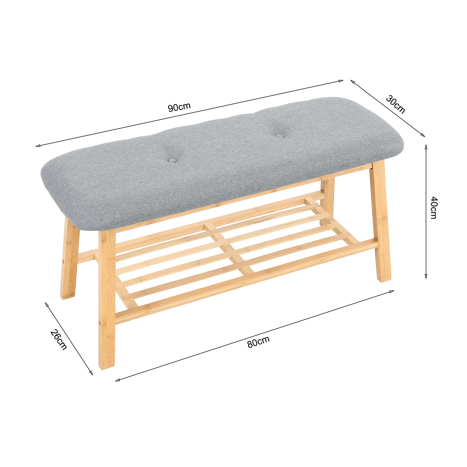 Livingandhome Bamboo Shoe Storage Bench for Hallway - Image 2