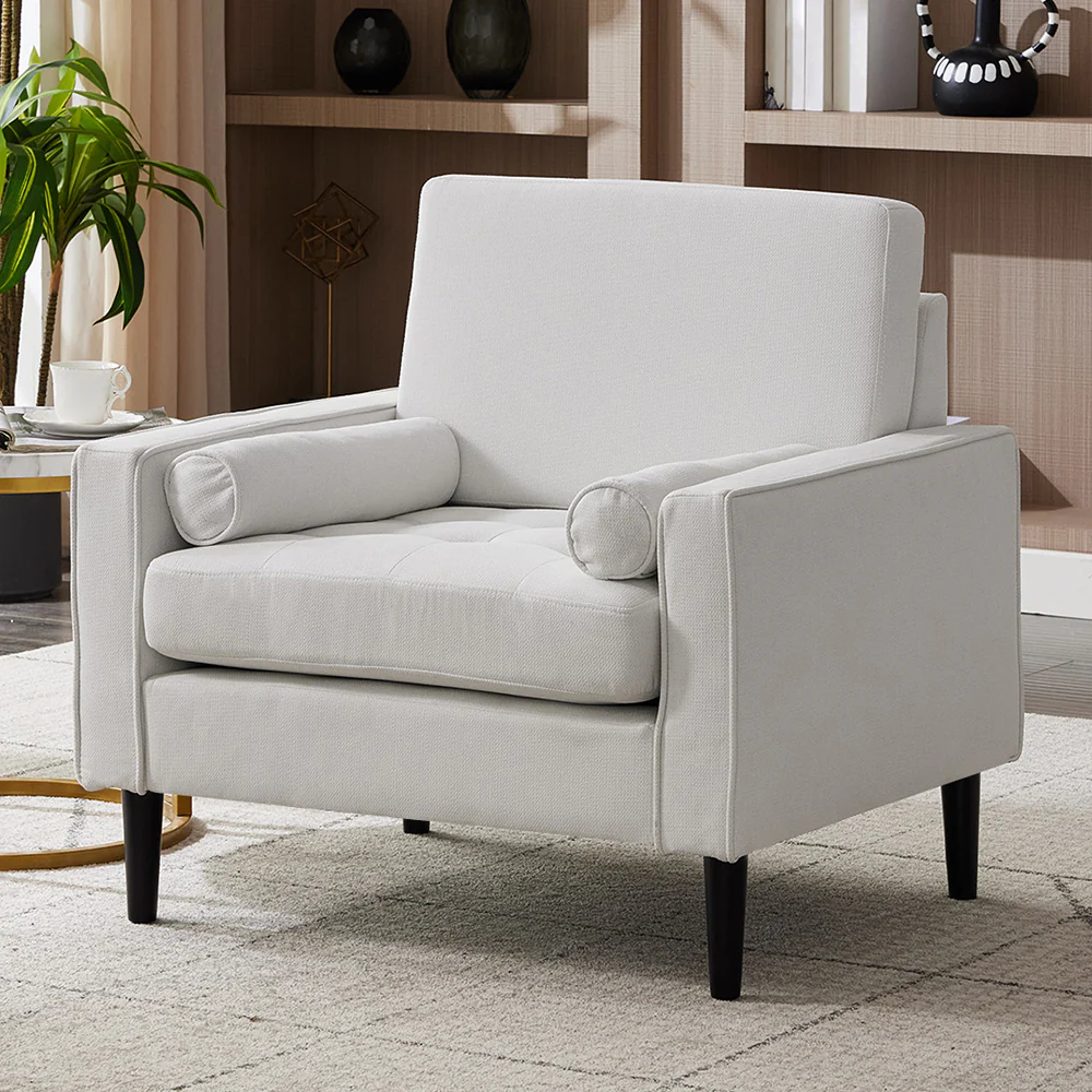 Livingandhome Beige Linen Mid-Century Armchair
