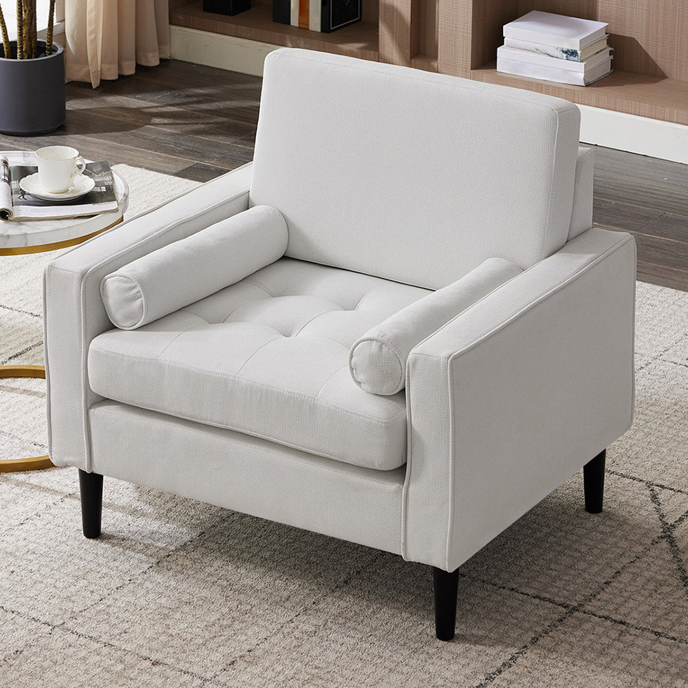 Livingandhome Beige Linen Mid-Century Armchair - Image 2