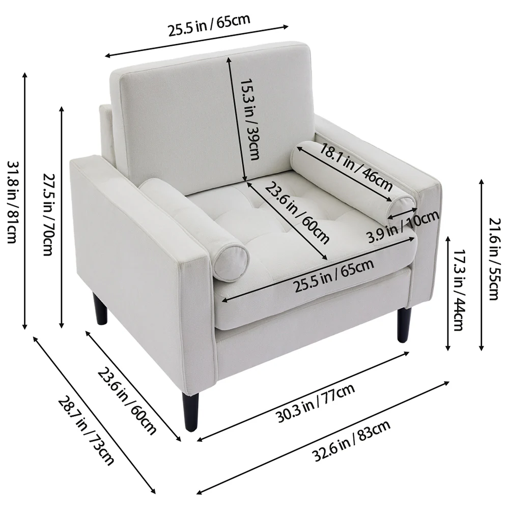 Livingandhome Beige Linen Mid-Century Armchair - Image 3
