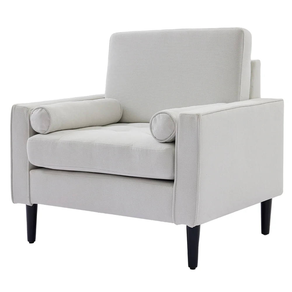 Livingandhome Beige Linen Mid-Century Armchair - Image 4