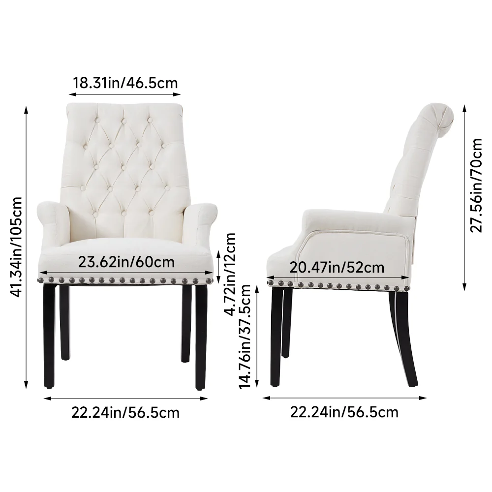 Livingandhome Beige Linen Upholstered Dining Chair - Image 3
